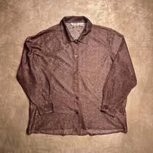 Vintage 90s Selene Sport Brown Floral Mesh Lace Long Sleeve Shirt Button Up Boho